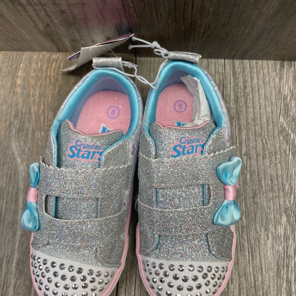 Sport by Skechers Lights Crystal Stars Sparkle Silver Blue Pink Girls Size 8 - Picture 5 of 15